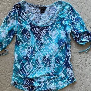 Lucky Brand Teal and White Geometric Blouse